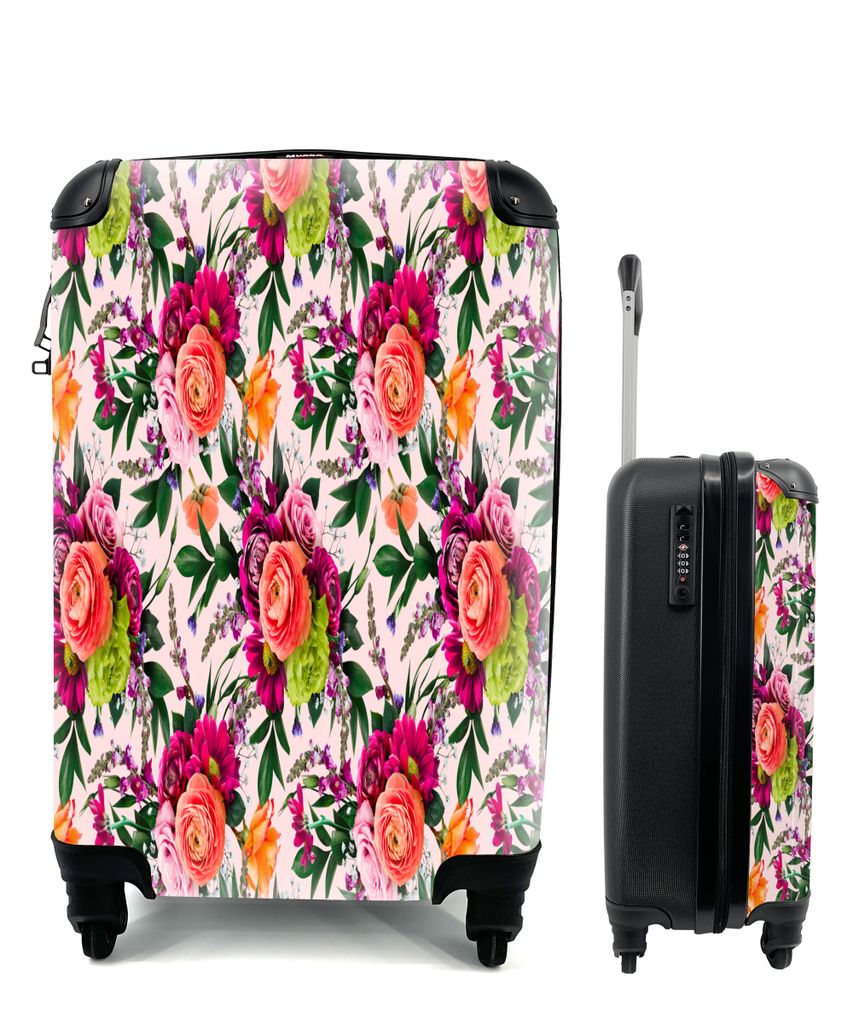 MuchoWow Koffer Handgepäck Trolley Rollkoffer Kleine Reisekoffer mit 4 Rollen - Blumen - Muster - Farben - Cabin Size < 55x40x23 cm & 55x40x20 c...