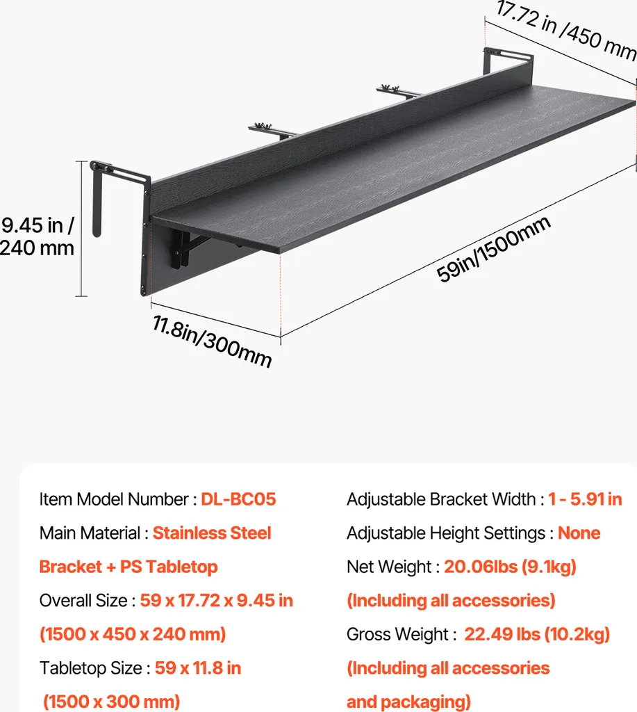 Scrivania da Balcone VEVOR 150x30cm Pieghevole: Ufficio all'Aperto - 7