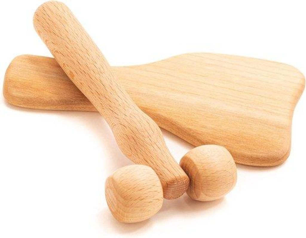 Holz-Rollmassager für Gesicht und Körper – Förderung der Muskulatur-Entspannung und Pflege der Hautgesundheit, 2-teiligiges Set.
