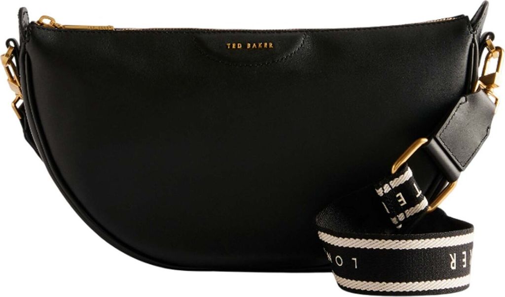 Ted Baker Leder Umhängetasche Essina Webbing Leather Half Moon Crossbody Bag Black schwarz