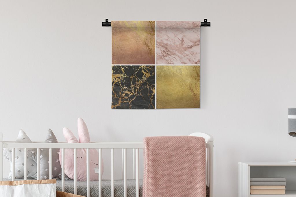 MuchoWow Wandteppich Wandbehang Marmor - Rose - Gold 60x60 cm Tapisserie Dekoration Wandtuch - Dekorationen - Wand Decke