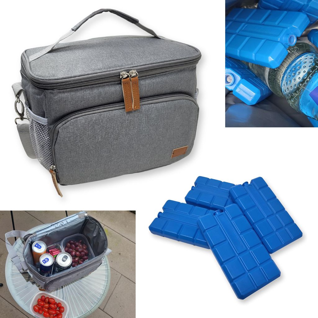 Kühltasche Klein 8L + 4x Kühlakkus - Mini Thermo Picknicktasche für Büro Camping Urlaub Wandern