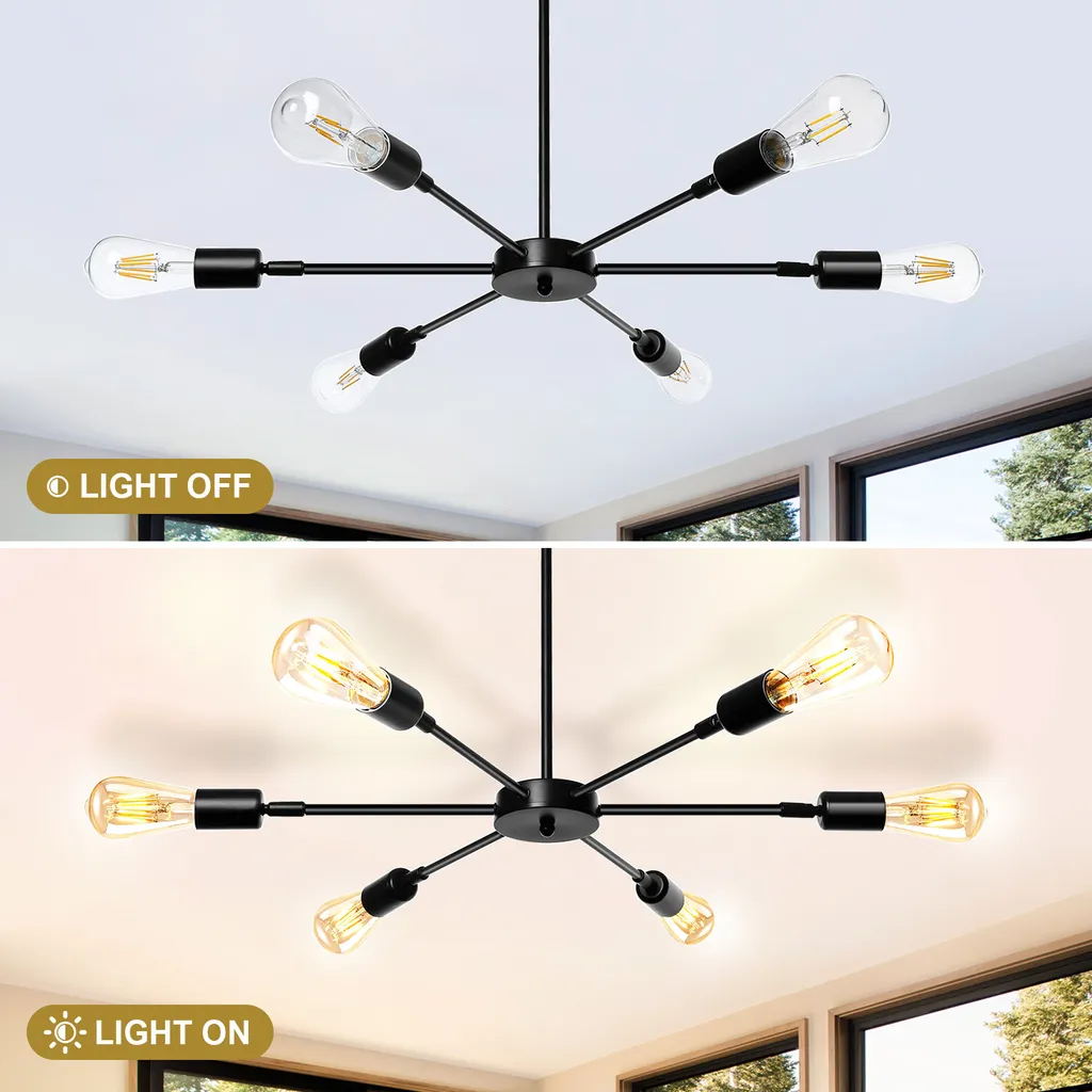 Lustre Noir Rétro 6 Lampes E27 : Solution Éclairage Puissant et Déco - 8