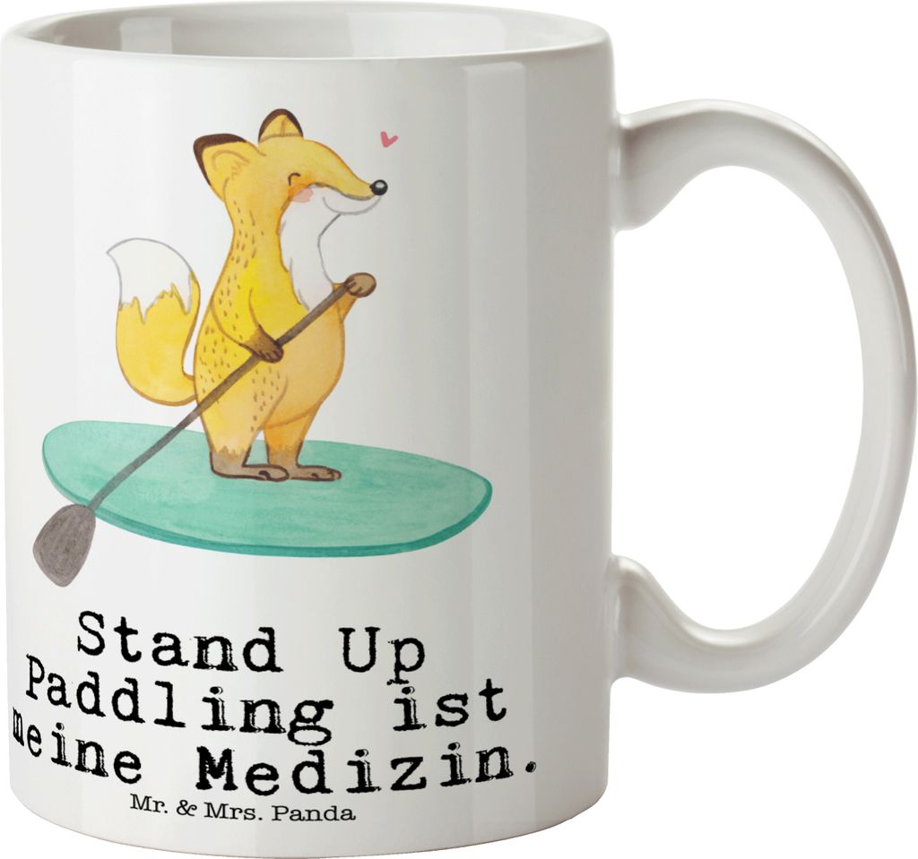 Mr. & Mrs. Panda Tasse Fuchs Stand Up Paddling - Weiß - Geschenk, SUB, Becher, Paddle Boarding, Kaffeetasse, haferl, Subben, Kaffeebecher, Dekotasse