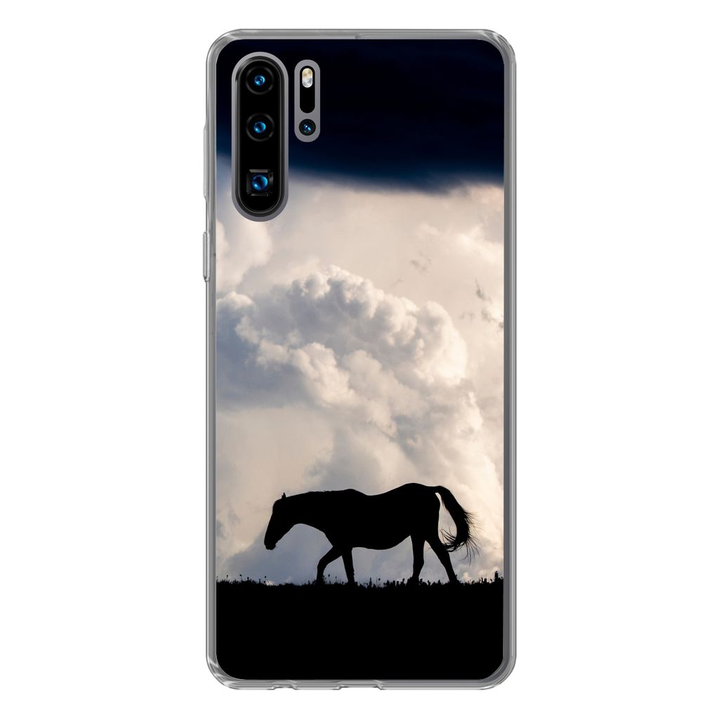 MuchoWow Handyhülle Schutzhülle Hülle für Huawei P30 Pro Pferd - Wolken - Schatten Silikon Softcase Handy Hülle - Schutzdeckel