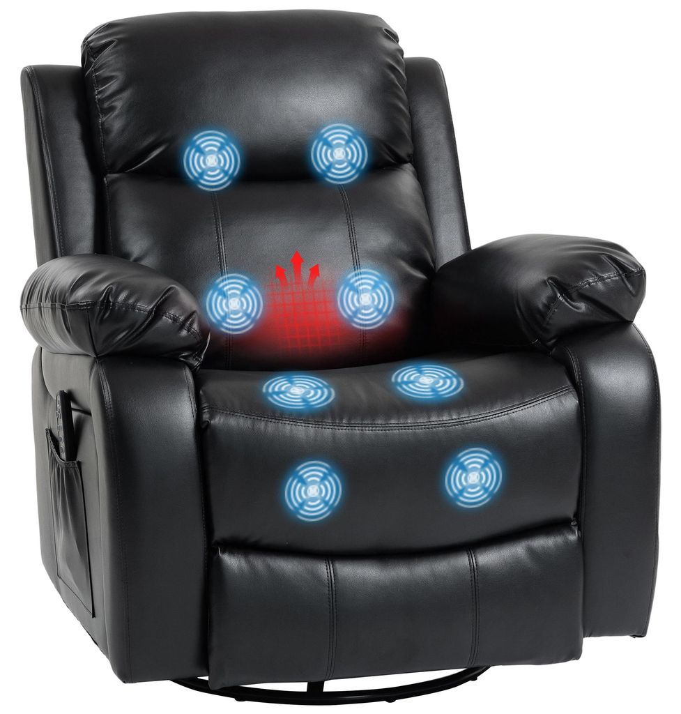 Massagesessel mit 8 Vibrationsköpfen, Relaxsessel, verstellbare Rückenlehne + Fußstütze, Schwarz