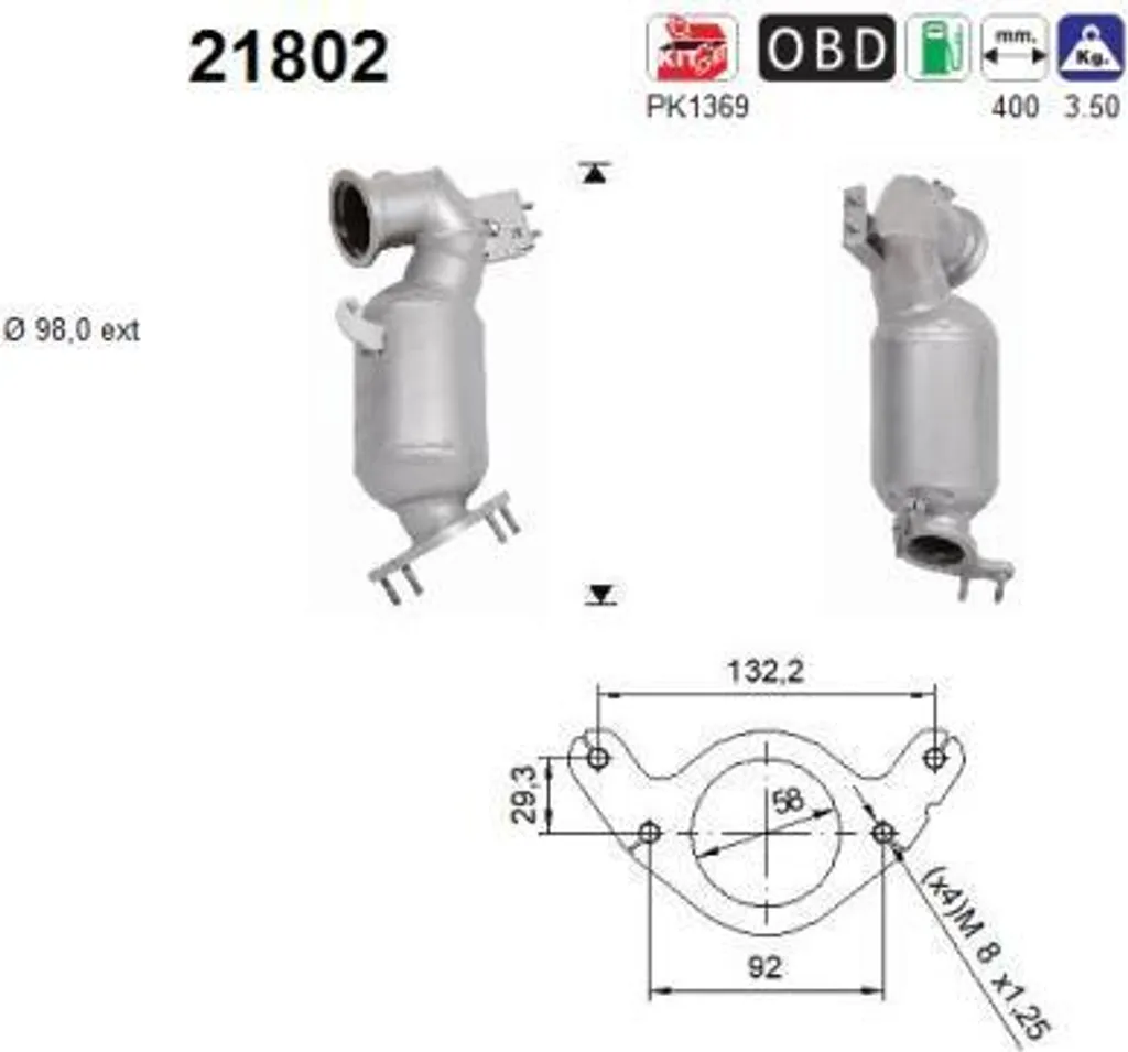 Catalyseur AS 21802 OE 12667327 pour Opel Astra K - Échappement Neuf