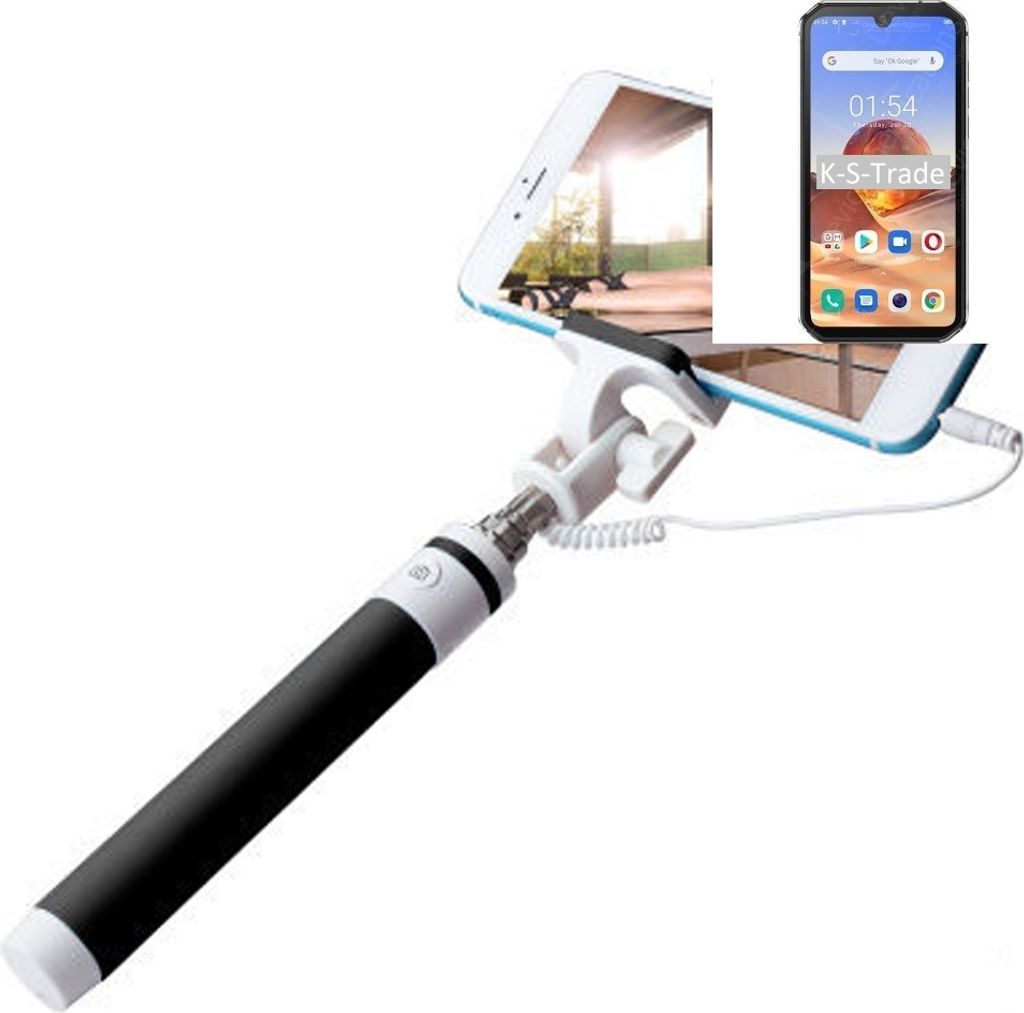 K-S-Trade Selfie Stick kompatibel mit Blackview BV9900E Selfiestick kabelgebunden Monopod mit Kabel Stab Stange Selfportrait Handheldstick schwarz 1x