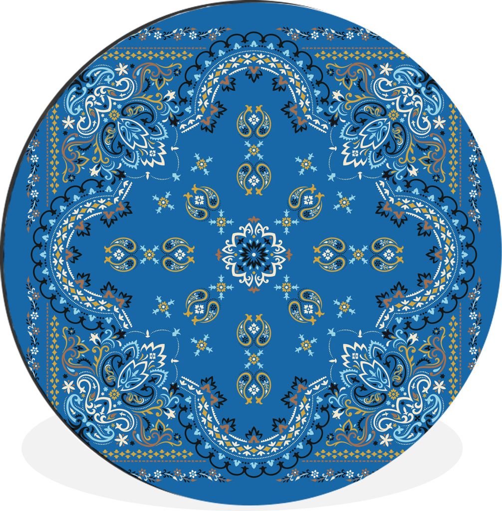 MuchoWow Aluminium Wandkreis Mandala - Muster - Blau Ø 90 cm Wanddeko Modern Wohnzimmer - Mauerkreis - Wandbilder - Runde Bild - Bild aus Alumin...