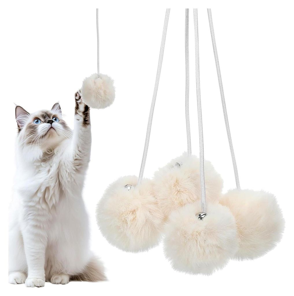 Katzenkratzbaumballspielzeug 4 Stück Austauschbare Plüschbälle mit Glöckchen für Kätzchen und Katzenkratzbaum Zubehör