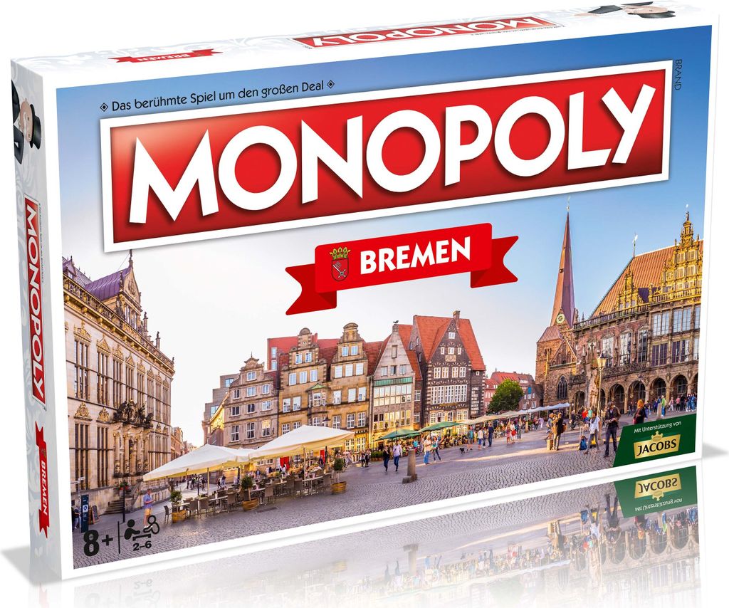 A Monopoly board game box featuring a cityscape of Bremen, Germany.