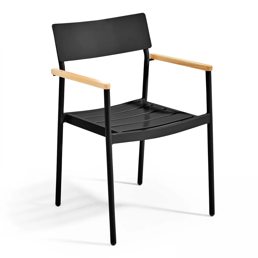 Fauteuil de jardin aluminium bois noir Oviala Leeds - Résistant aux UV