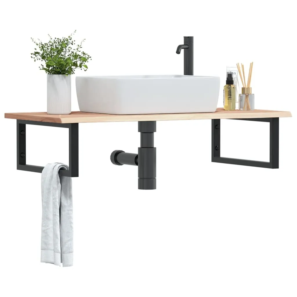 Ripiano Lavabo Bagno Maison Exclusive Acciaio e Rovere Massello 80cm