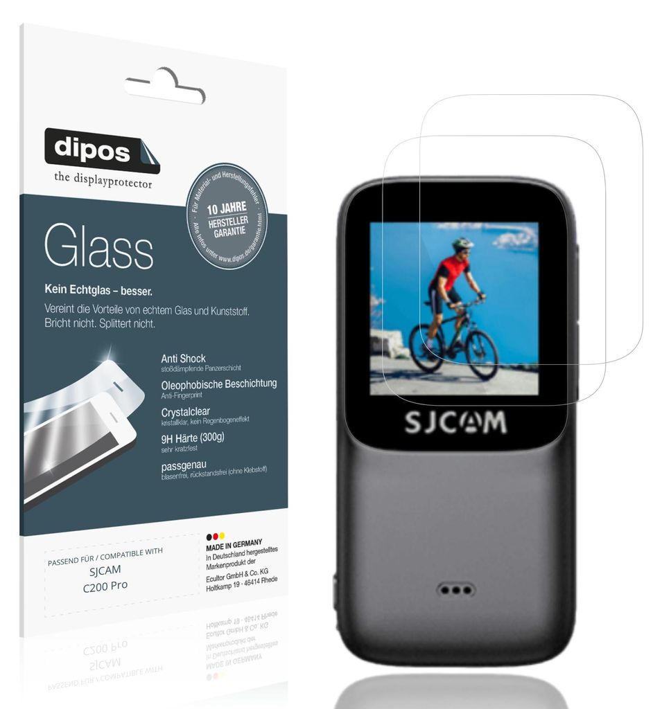 2x Schutzfolie für SJCAM C200 Pro - Anti-Shock 9H Folie dipos Glass Kunststoffglas
