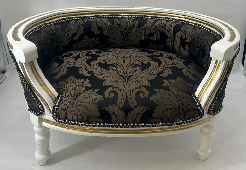 Casa Padrino Barock Hundebett & Katzenbett Schwarz Muster / Weiß / Gold - Handgefertigtes Hunde & Katzen Sofa im Barockstil - Barock Hunde & Katze...