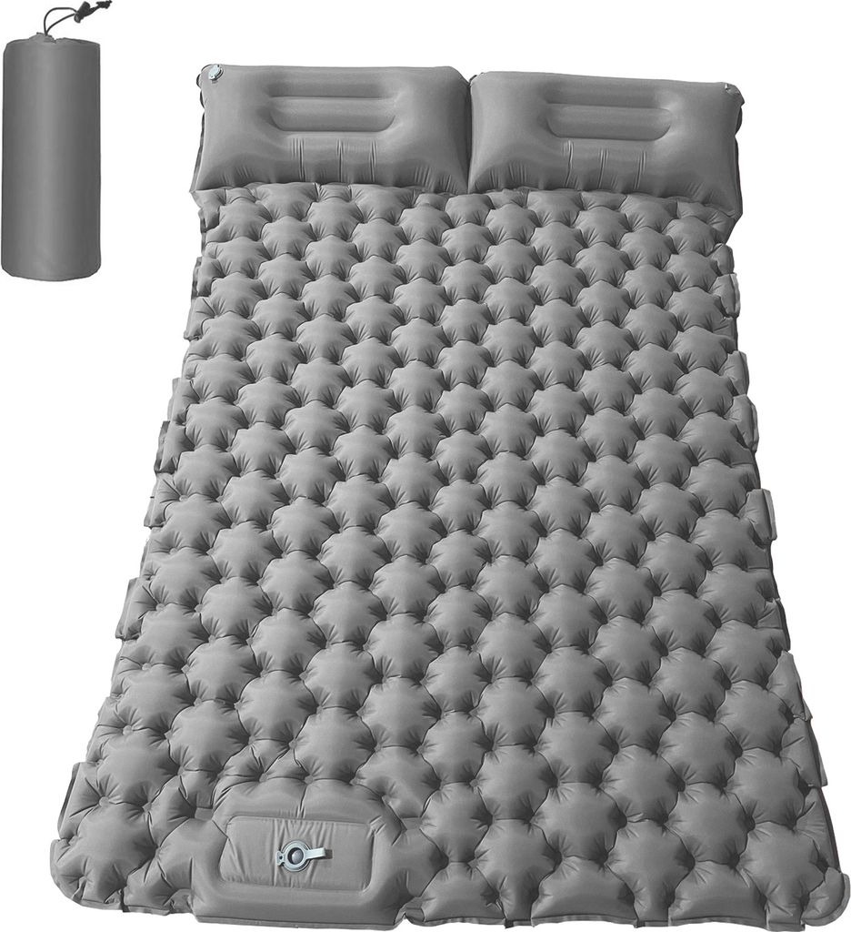 Camping-Isomatte, tragbare Luftmatratze, Rucksack-Isomatte, aufblasbare Fußunterlage, geeignet für 2 Personen, mit Luftkissen, wasserdicht, Silber