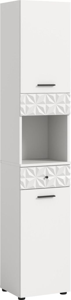 Prisma Hochschrank Bad 2 Türen, 1 Schublade, 1 Regal Weiß.