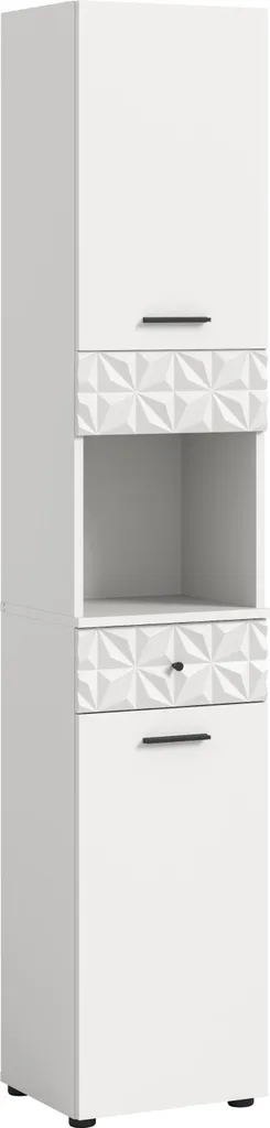 Prisma Armoire Haute de Salle de Bain Blanche - 2 Portes 1 Tiroir 180cm
