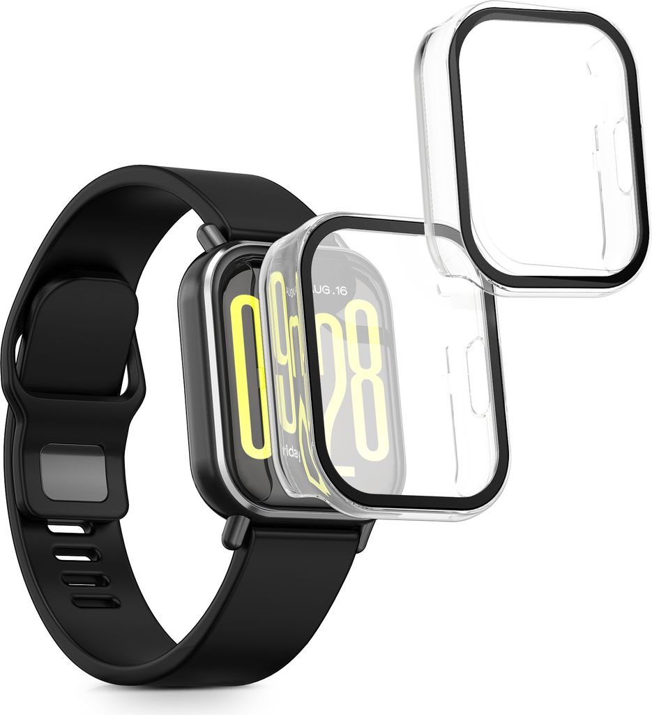 kwmobile 2x Glas Hülle für Xiaomi Redmi Watch 5 Active Schutzhülle - Fullbody Fitnesstracker Case Set aus Glas - Transparent
