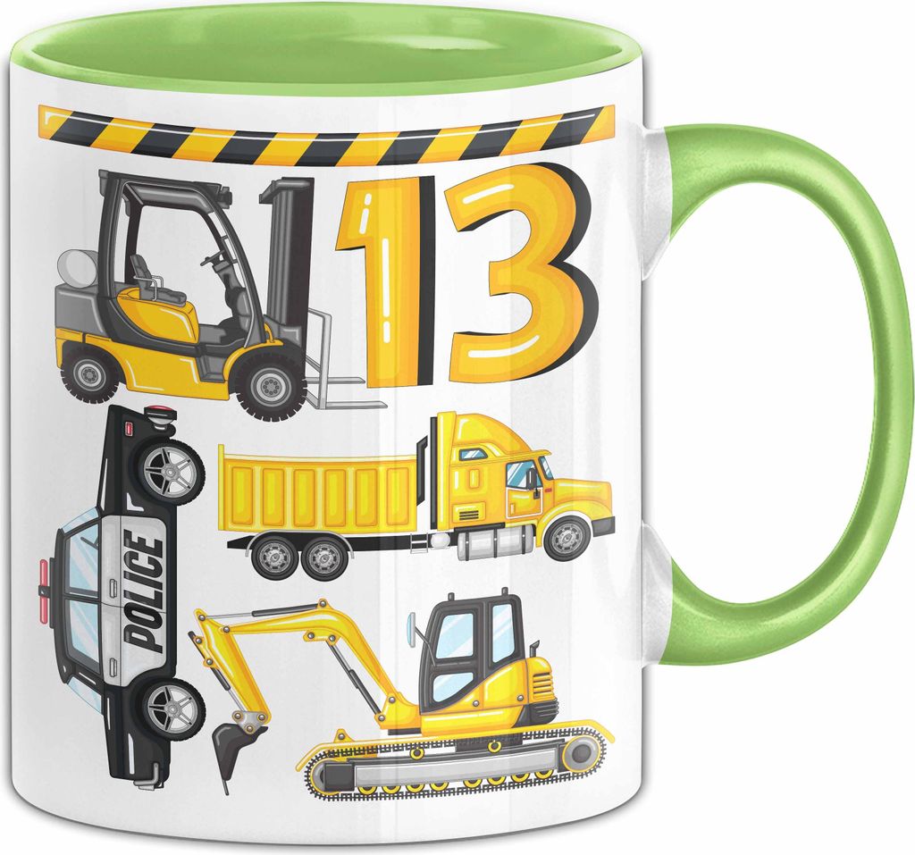 13. Geburtstag Geschenk Tasse Becher Jungen Jungs Baustelle Polizei Geburtstagsgeschenk 13 Teenager (Grün)
