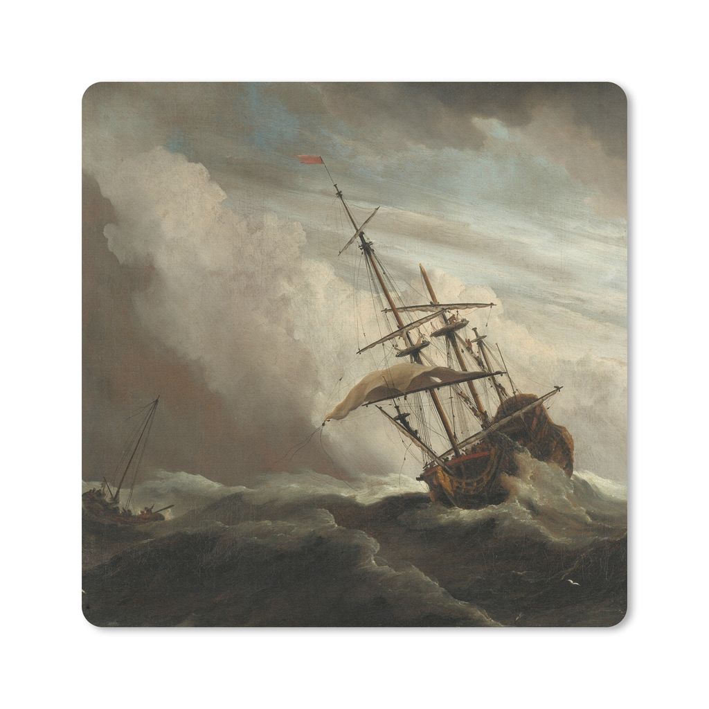 MuchoWow Mauspad Mousepad Ein Schiff auf offener See während eines Sturms - Gemälde von Willem van de Velde 20x20 cm - Mousepads - Maus Mat - P...