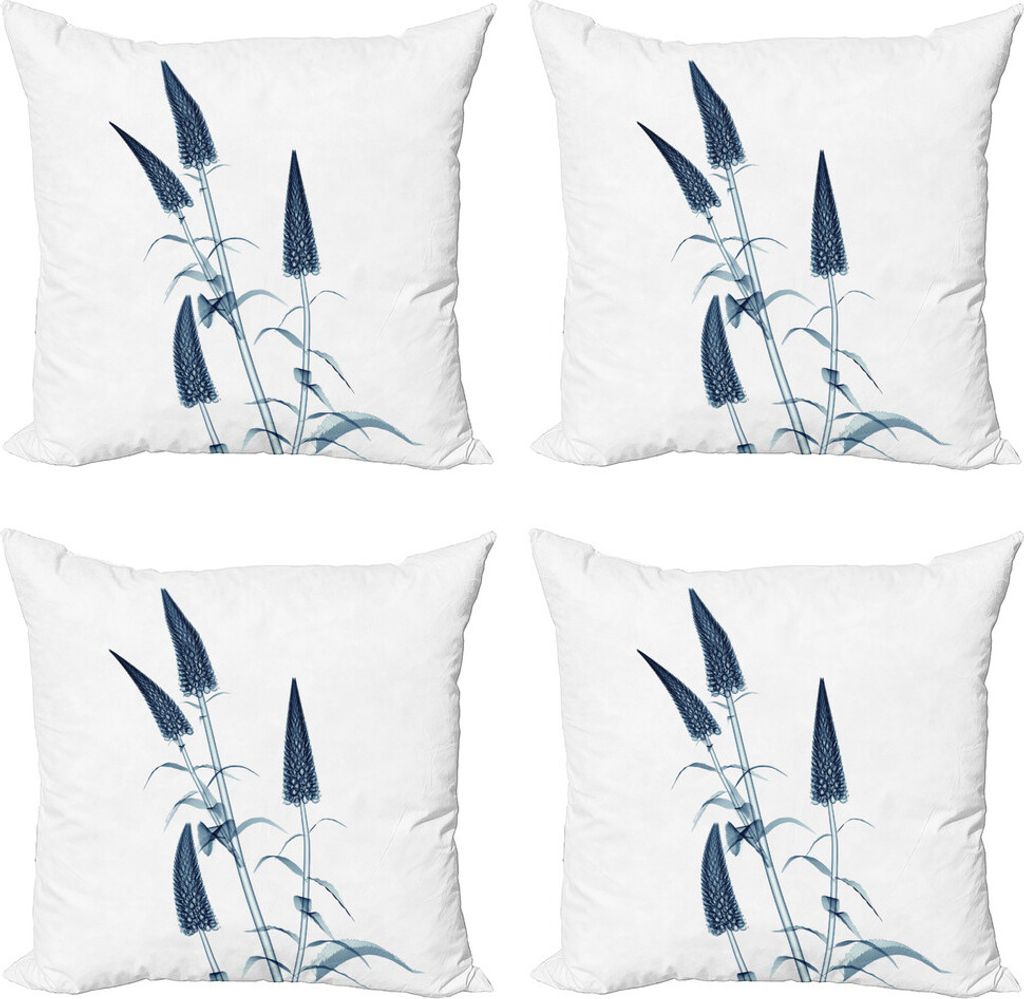 ABAKUHAUS Blume Kissenbezug Set (4 Stück), X-Ray Ansicht einer Blüte, Moderner Doppelseitiger Digitaldruck, 40 cm x 40 cm, Teal weiß