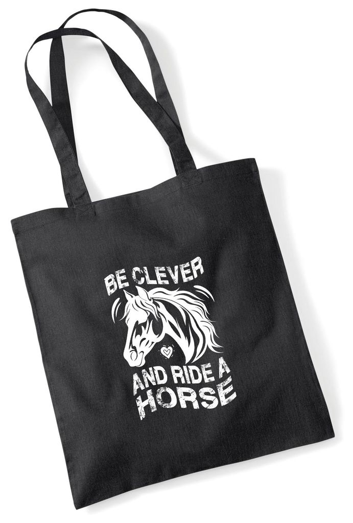 Huuraa Jutebeutel ride a horse Pferd 10 Liter Black Baumwolle Tasche Geschenkidee