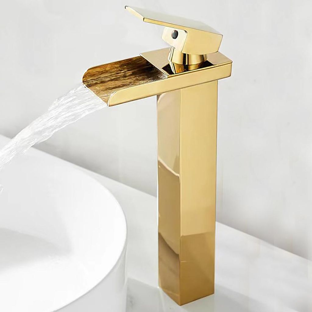 Wasserfallarmatur für Badezimmer, schwarz, hohe Wasserfall-Waschtischarmatur, moderne Waschtischarmatur für Badezimmer, Einhebelmischer aus Messi...