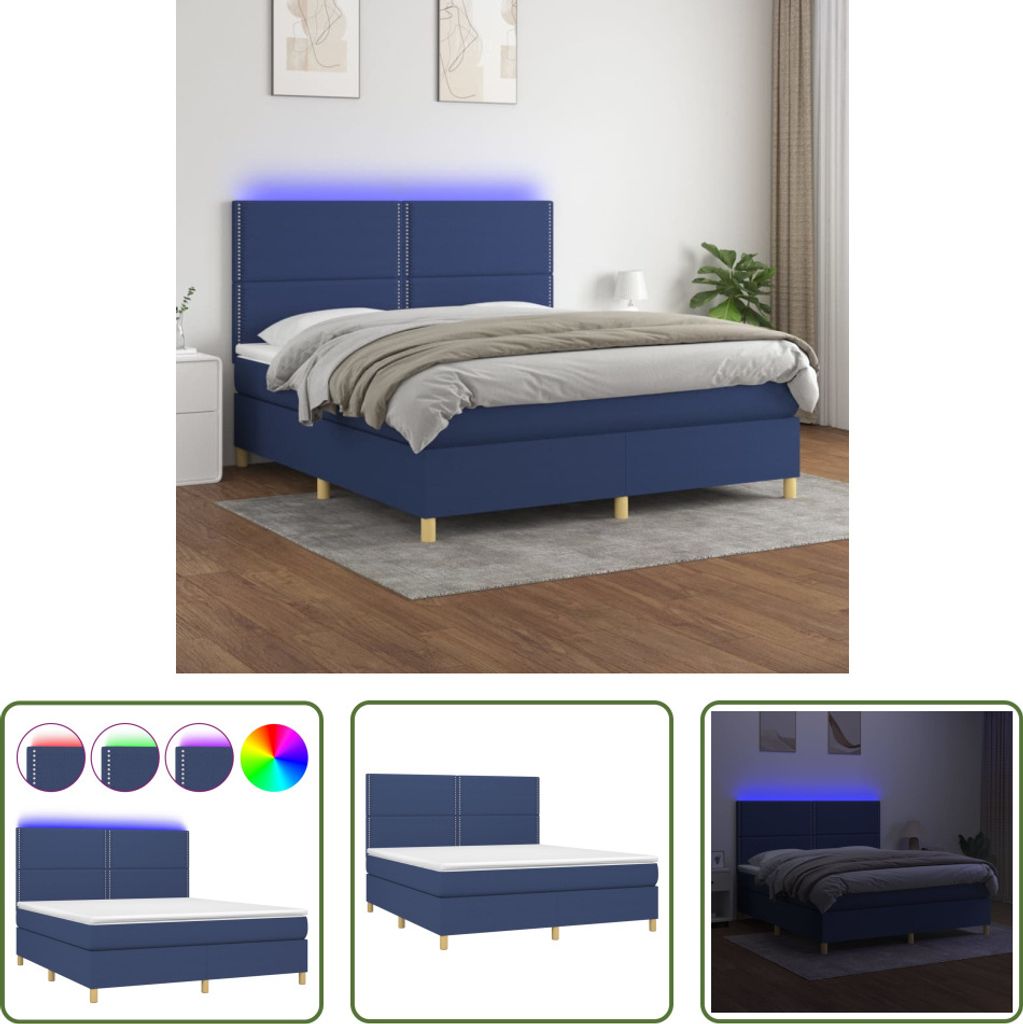 The Living Store Boxspringbett mit Matratze & LED Blau 180x200 cm Stoff