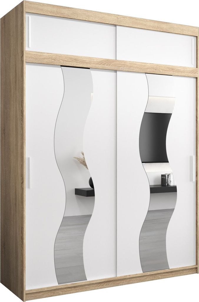 Kleiderschrank, Schiebetürenschrank Schlafzimmer, Schrank mit Spiegel SEWILLA 180 mit Aufsatz, Höhe 240 cm
