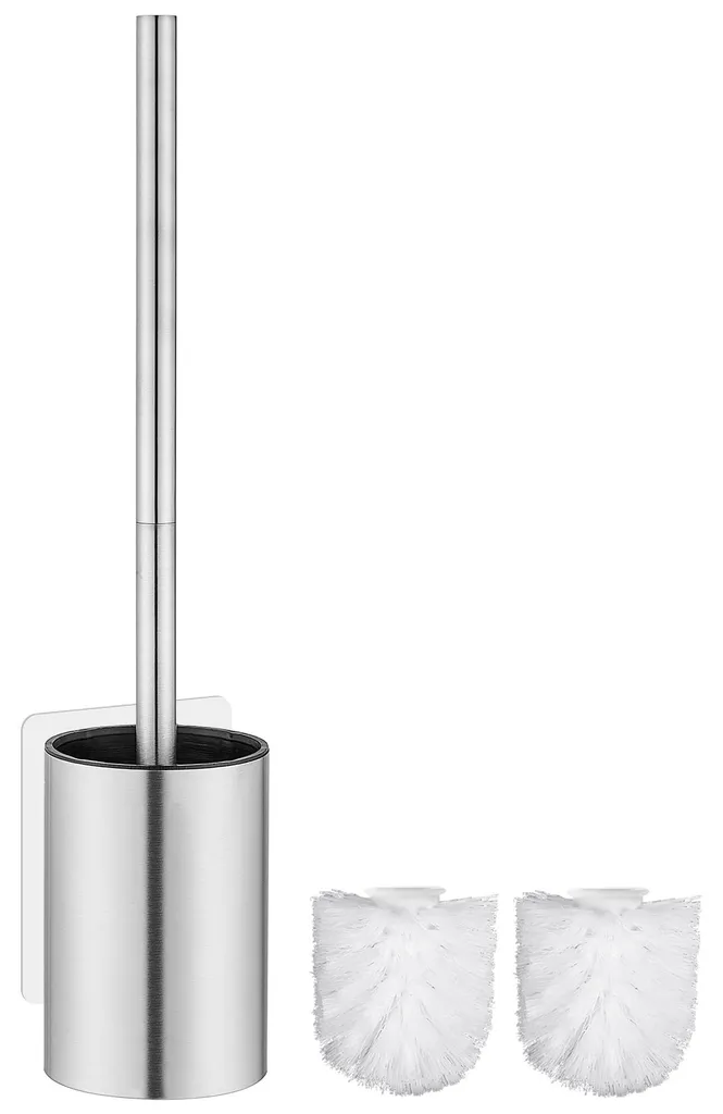 Brosse WC anti-rouille murale sans trou - Solution hygiène argent mat inox