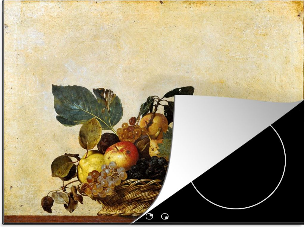 KitchenYeah Herdabdeckplatte Obstkorb - Gemälde von Caravaggio , 57x51cm, Küche Deko, Glaskeramikfeld Herdabdeckung, Abdeckplatte fùr Kochfeld