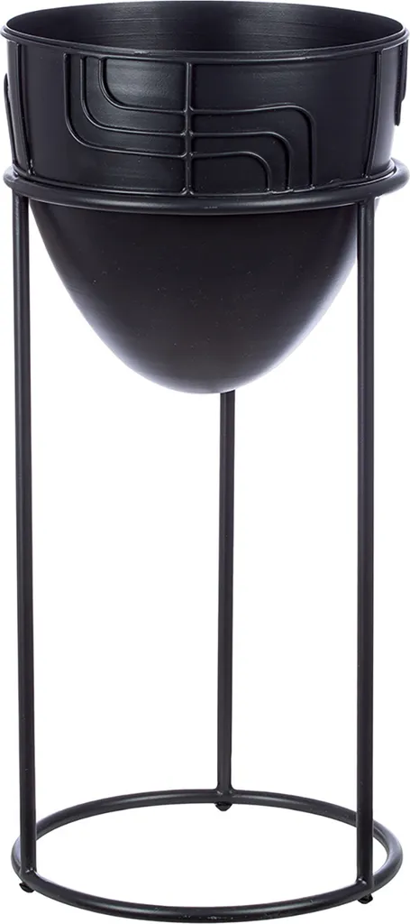 Cache-pot haut métal noir 50cm Labyrinth : fini les plantes au sol !