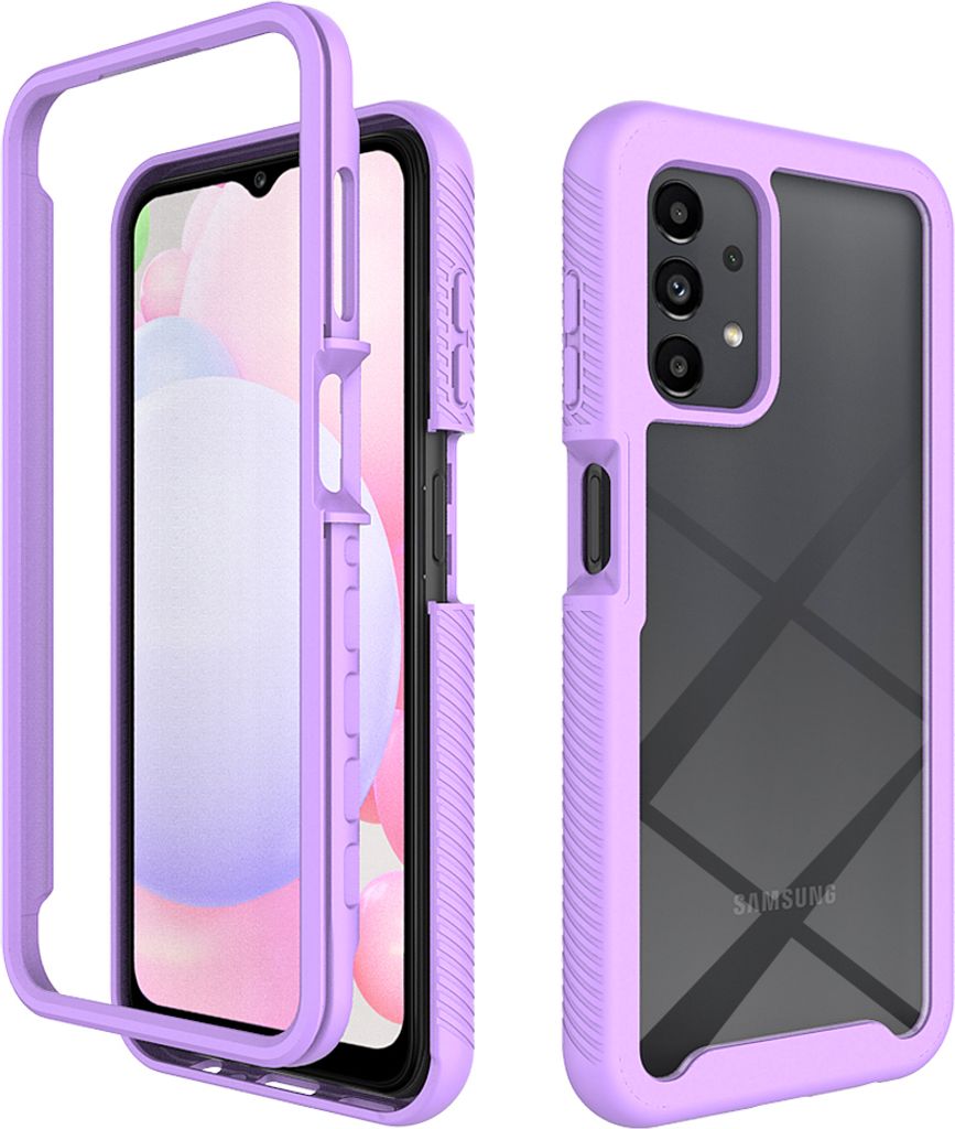 Galaxy A13 4G Hülle, Hybrid Transparente Rückseite Robust TPU Bumper Rutschfest Stoßfest Ganzkörper Schutzhülle für Samsung Galaxy A13 4G Lila