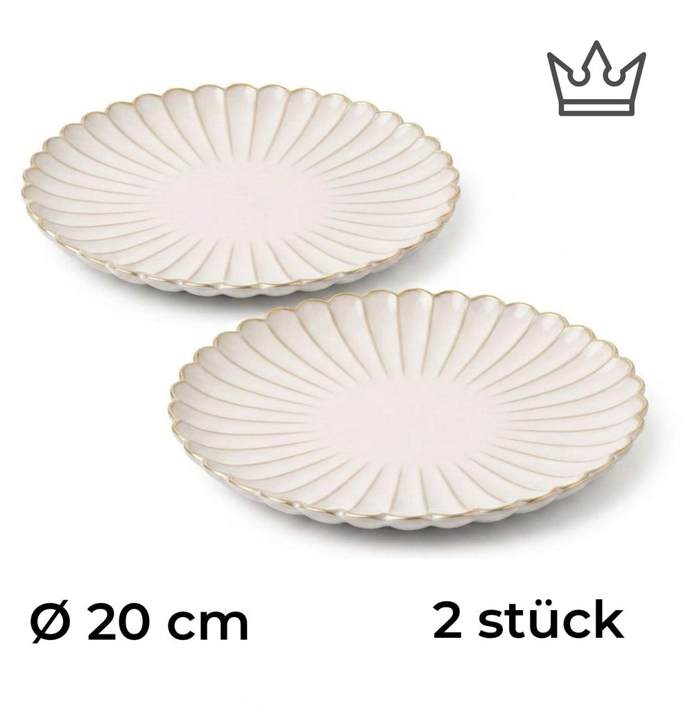 2er-Set Premium Porzellan Speiseteller Ø20 cm – Elegantes Wellendesign mit edlem Goldrand