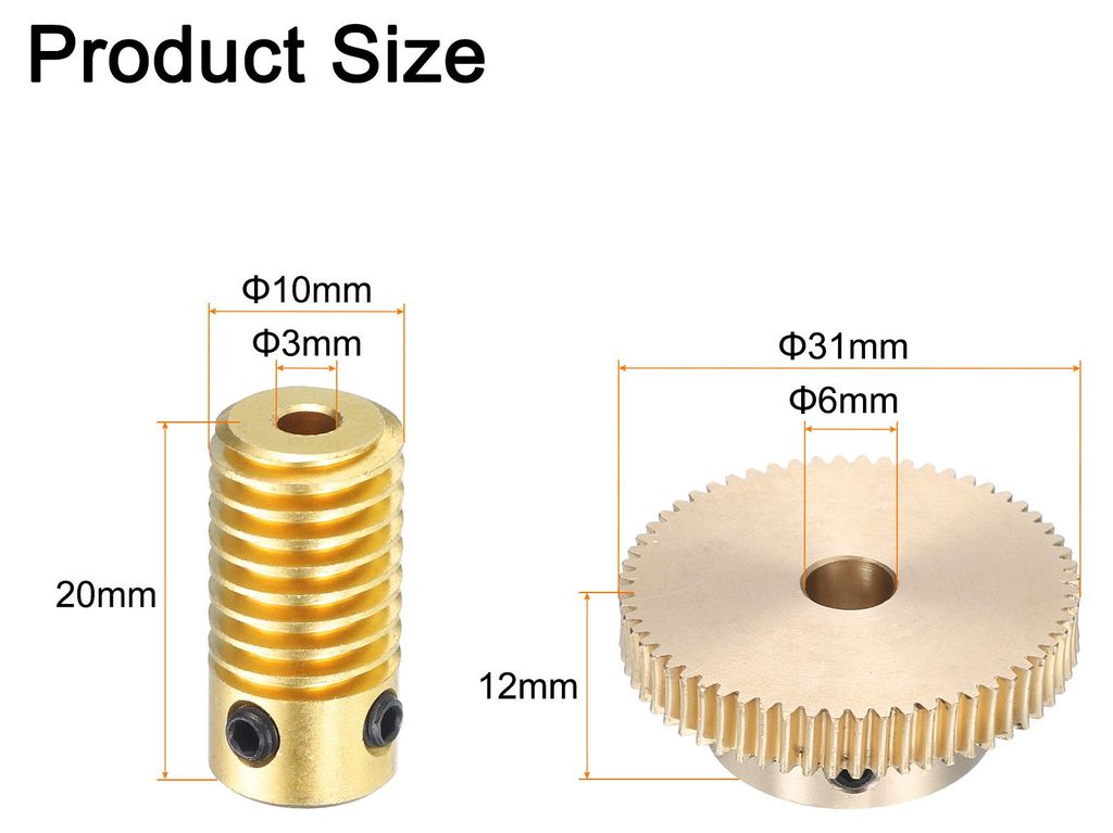 Worm Gear Set - 0,5 Modul 60:1 Reduktionsrate 3mm Lochdurchmesser Getriebewelle und 6mm Lochdurchmesser Zahnrad 60T Antriebsgetriebe (Messing)
