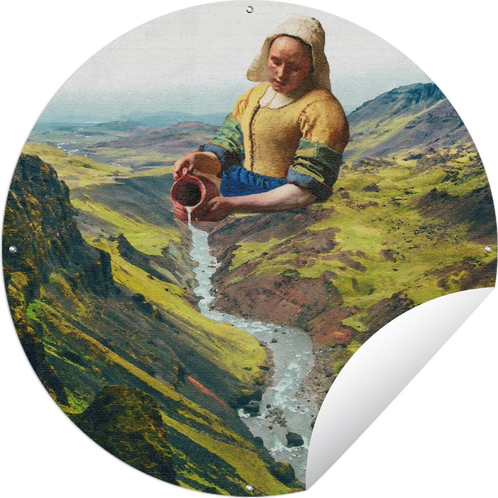 MuchoWow Gartenposter Outdoor-Poster Rund Milchmädchen - Wasser - Vermeer Ø 60 cm Gartendeko Rundes Poster draußen