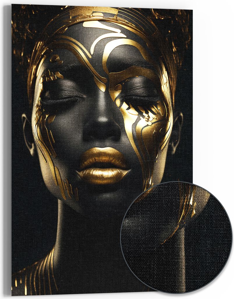 DEQORI Hybrid Leinwand Bild 60x90 cm 'Göttin des Goldes' Wandbild Glas flach modern
