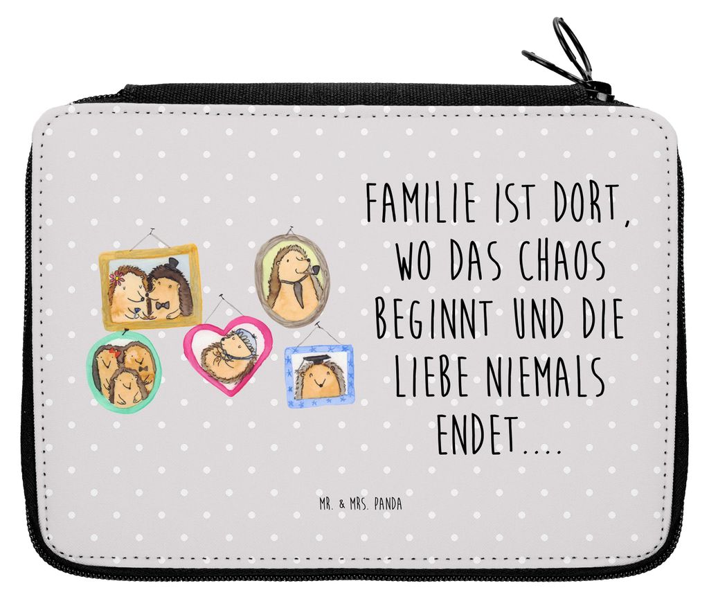 Mr. & Mrs. Panda Etui Igel Familie - Grau Pastell - Geschenk, Mama, Bilder, Federmappe, Bleistiftetui, Muttertag, Schulmäppchen, Federmäppchen, P...