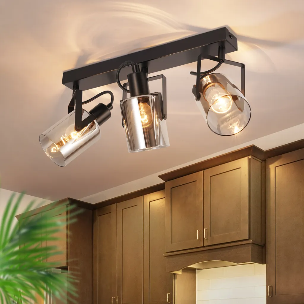Spot de Plafond 3 Lampes E14 Verre Fumé Luminaire Intérieur pour Couloir