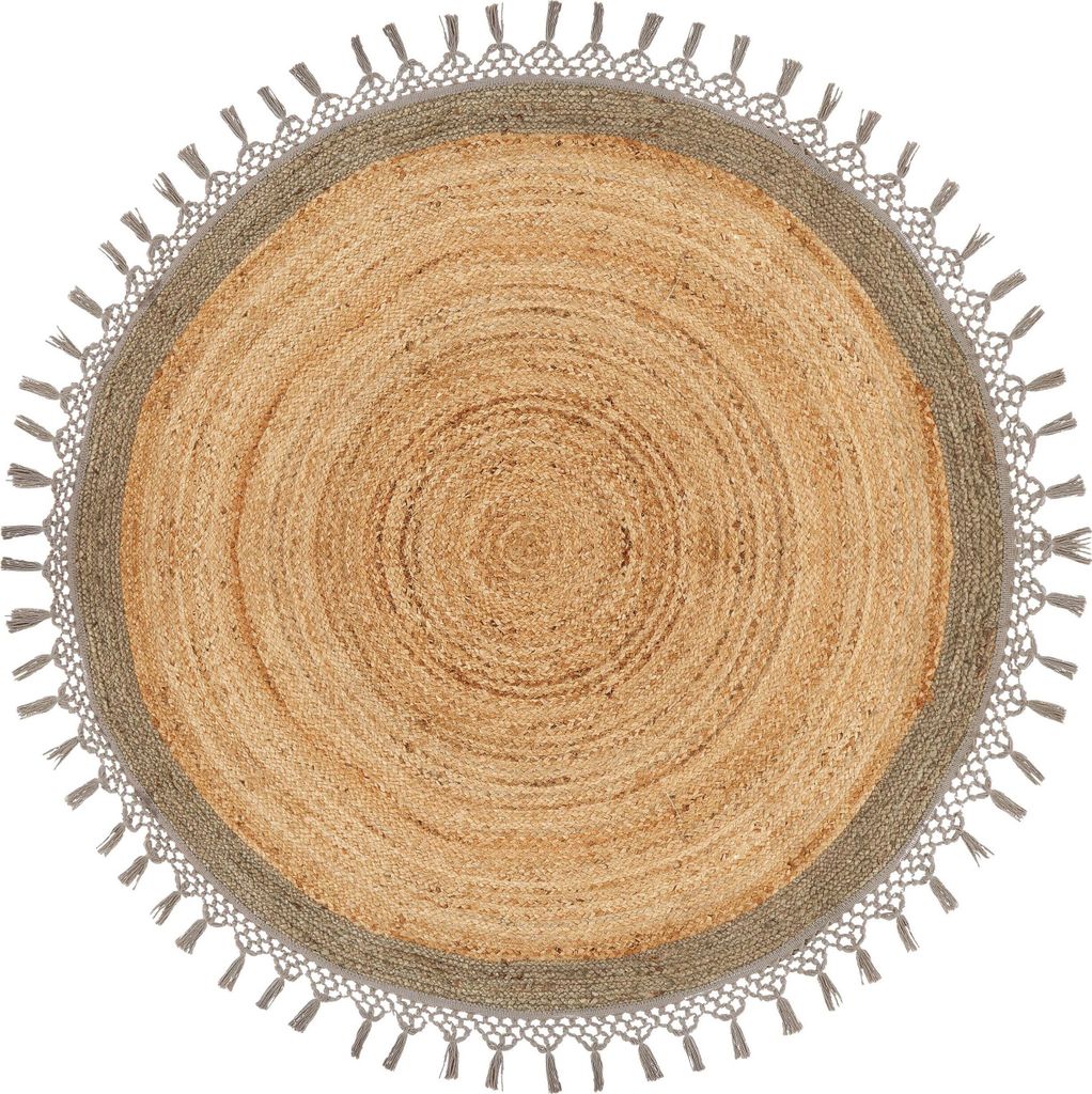 BELIANI Teppich Beige und Grau Rund ø 140 cm Boho Rustikale Spirale Geflochten Handgefertigt Natur Jute Schlafzimmer Wohnzimmer