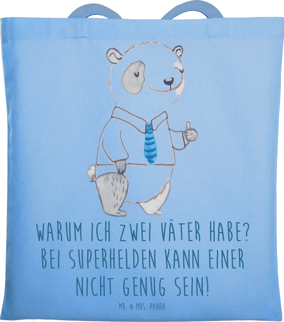 Mr. & Mrs. Panda Tote Bag Superhelden Stiefvater - Sky Blue - Geschenk, Unterstützung, stoff shopper, Familie, Familienmitglieder, Liebvoll, Super...