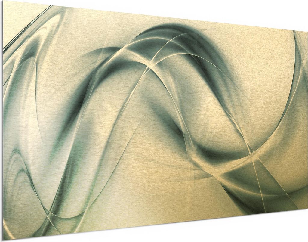 DEQORI Alu-Dibond Bild Gold 100x50 cm 'Chrom Schwingungen' Wandbild Metall dünn Design
