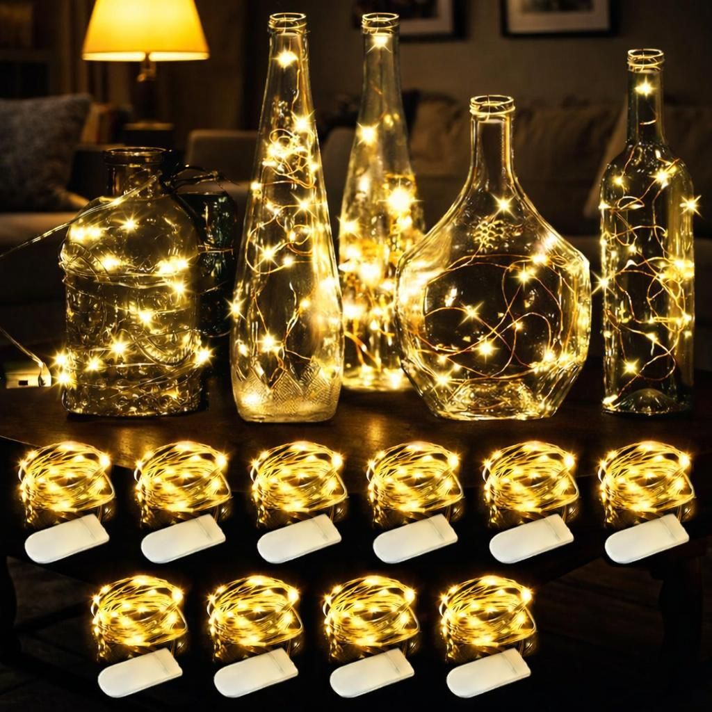 10er Set LED Drahtlichterkette Warmweiß – 20 LEDs Batterie Lichterkette 2m für Deko, Hochzeit, Party & Sommerabende, E0217