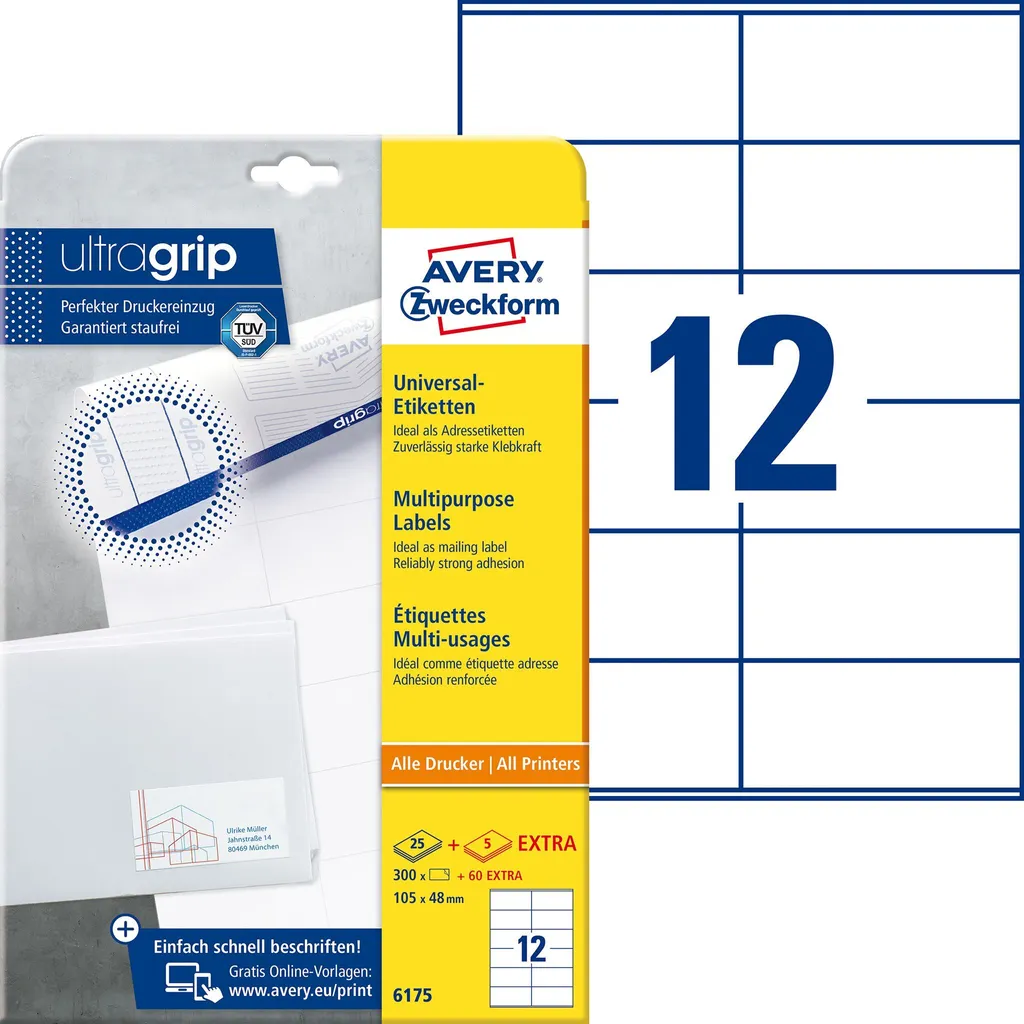 Avery 6175 Etichette Adesive Universali 105x48 mm - Pack Risparmio