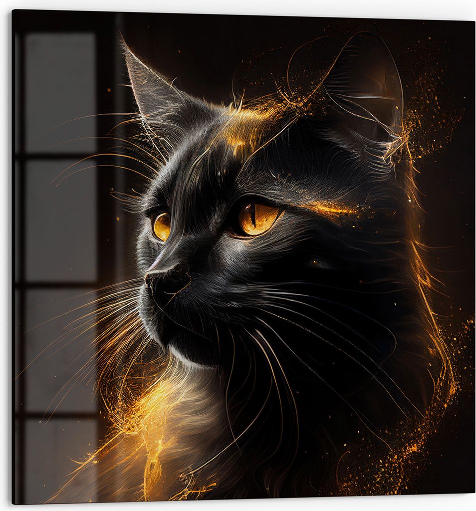 DEQORI Küchenrückwand Glas 60x60 cm 'Goldener Katzenglanz' Spritzschutz Bad Rückwand Küche