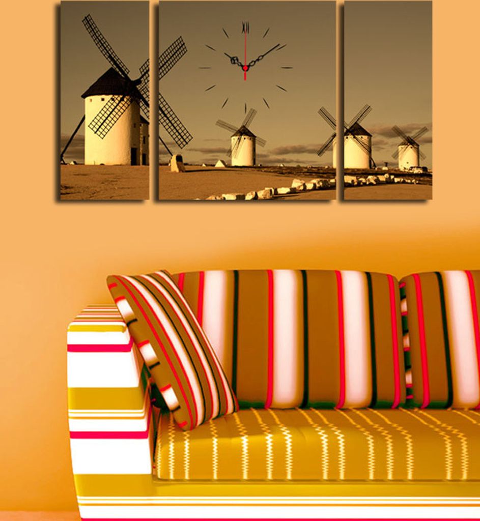 Opviq, 3P204045CS- CLA3640, Bunt, Wanduhren, 84 x 45 cm, 100% Wildleder -Leinwand