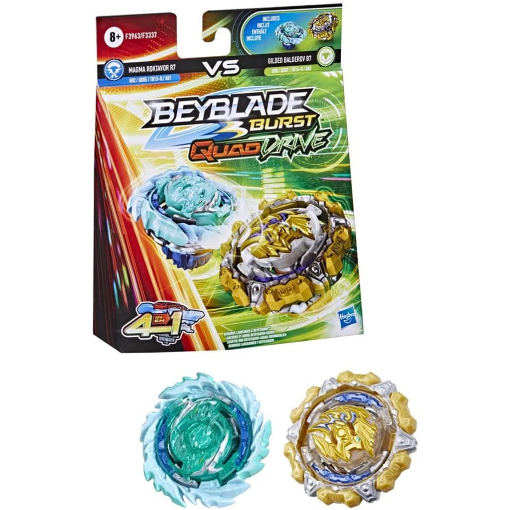Hasbro F3963 - Beyblade - Burst Quad Drive - Magma Roktavor R7 & Gilded Balderov B7 - Kreisel - 2er Pack