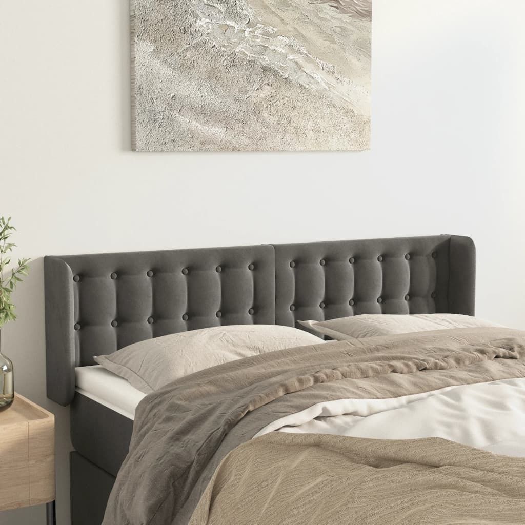 vidaXL Kopfteil mit Ohren Dunkelgrau 147x16x78/88 cm Samt - Kopfteil - Kopfteile - Bett-Kopfteil - Bettkopfteil