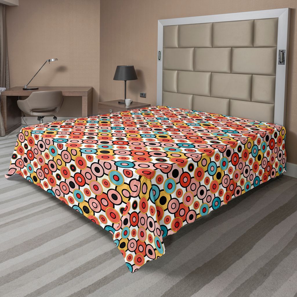 ABAKUHAUS Psychedelisch Bettlaken, Weinlese-Art-bunte verschachtelte Kreise psychedelische Blasen-Muster-Grafik, weiches bequemes oberes Bettlaken ...